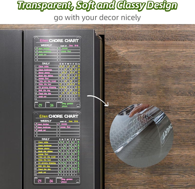 JJPRO Non-Magnetic Dry Erase Chore Chart for Fridge, 8.5"x13" Clear Reusable Chore Board, Dry Erase Chore Chart for Refrigerator,Cabinet,Wall&Glass, All Smooth Surfaces - Image 5